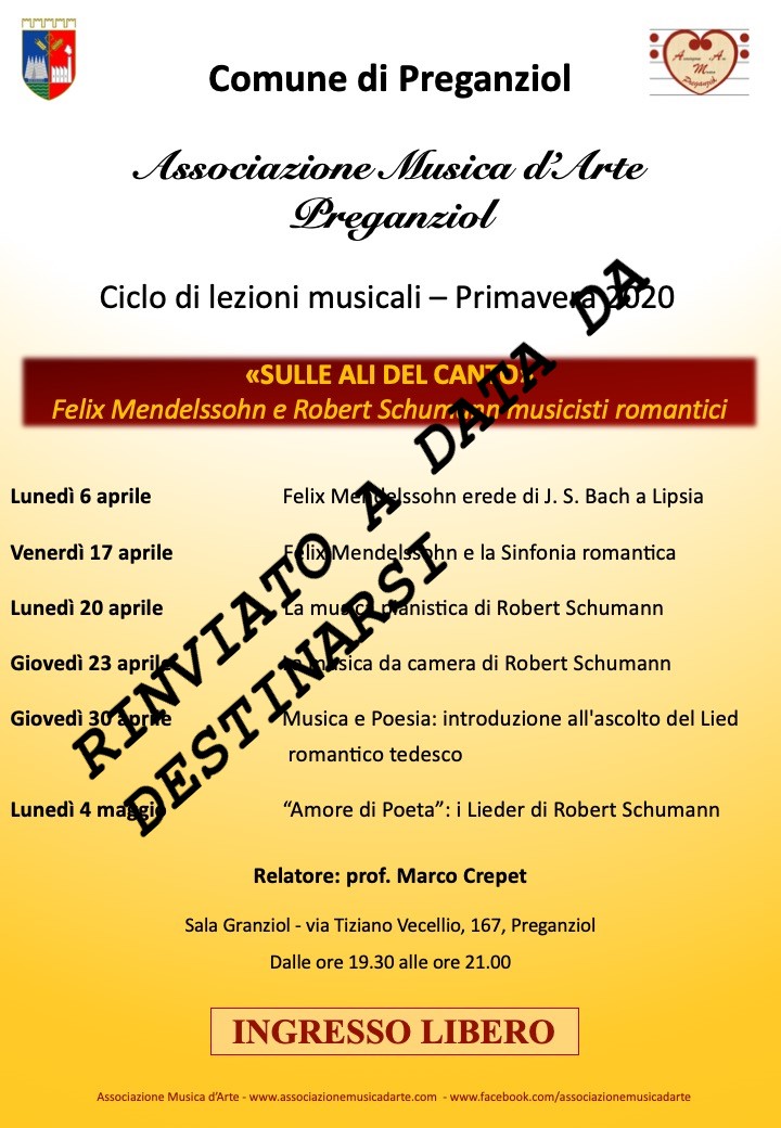 SULLE ALI DEL CANTO – Felix Mendelssohn e Robert Schumann musicisti romantici – RINVIO
