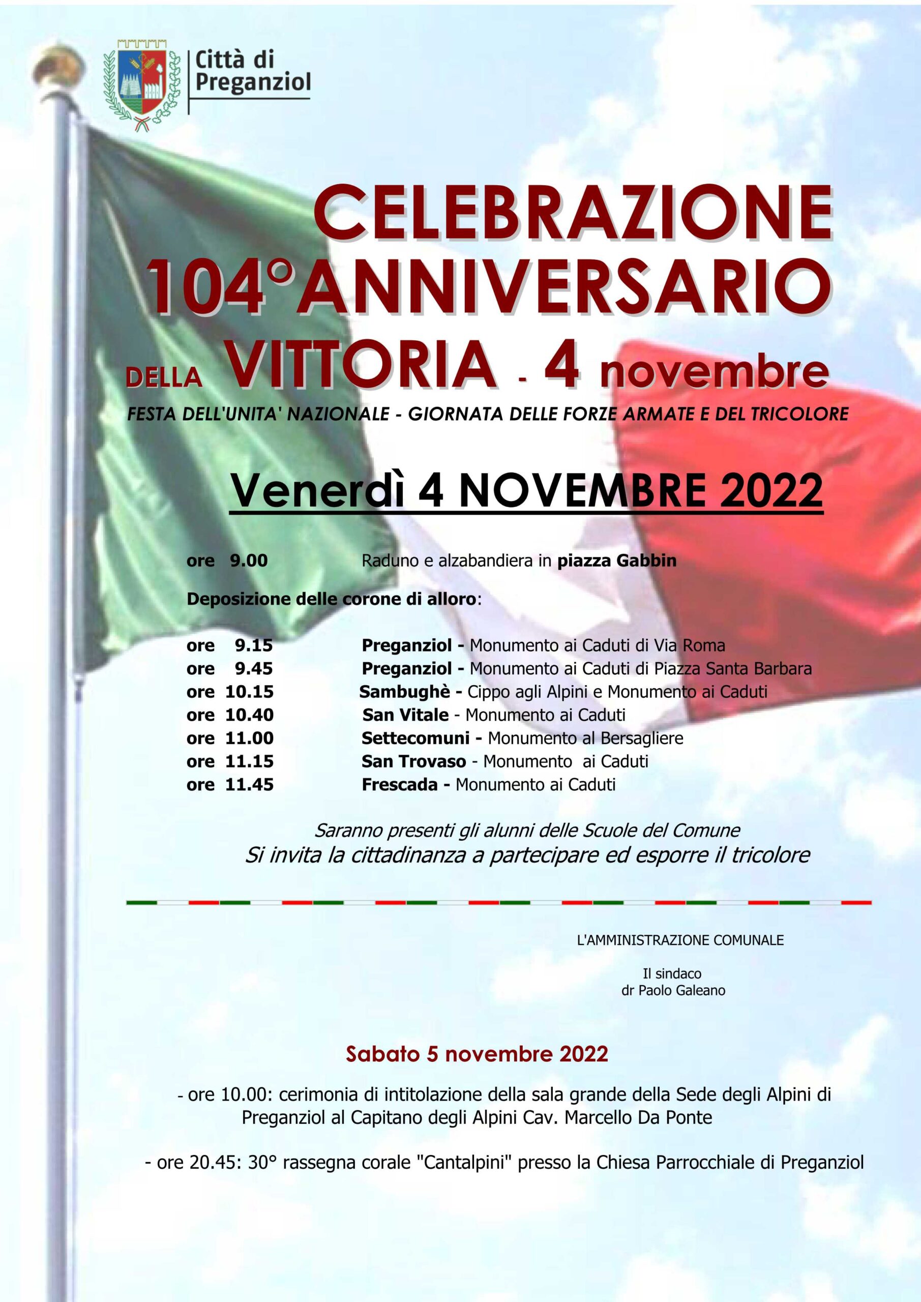 Venerdì 4 novembre 2022 – Celebrazione Anniversario della Vittoria