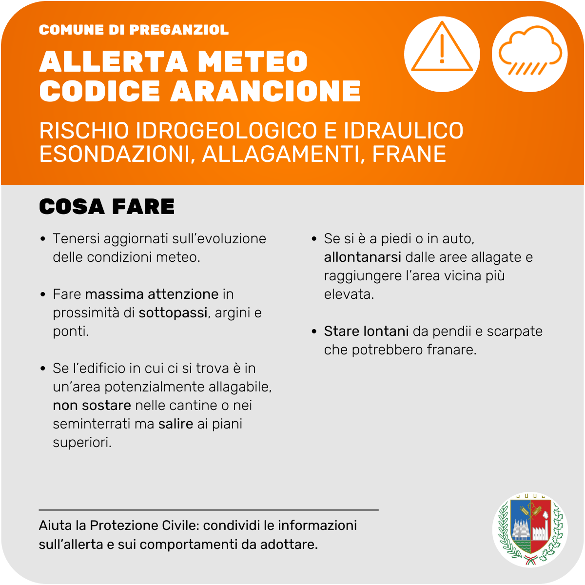 AVVISO ALLERTA METEO CODICE ARANCIONE  8/9 OTTOBRE 2024